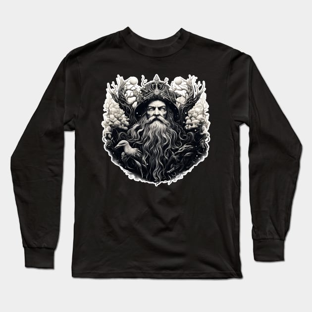 Odin with ravens Midgard ink tattoo Long Sleeve T-Shirt by beangeerie